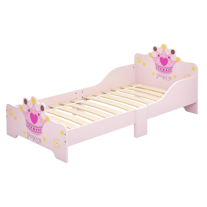 Cama de Criança +3 anos 143x73x60 cm Cama de Criança em Madeira com Estampado de Coroa Carga 50 kg para Quarto Rosa