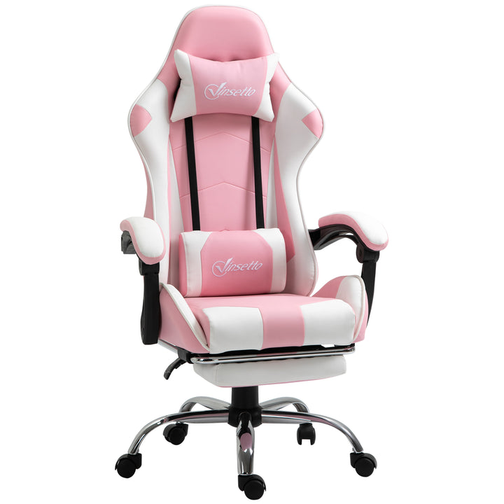 Cadeira de Gaming Reclinável Cadeira Gaming Giratória com Apoio para a Cabeça Apoio para os Pés Almofada Lombar Altura Ajustável para Escritório Estúdio 64x67x119-127 cm Rosa