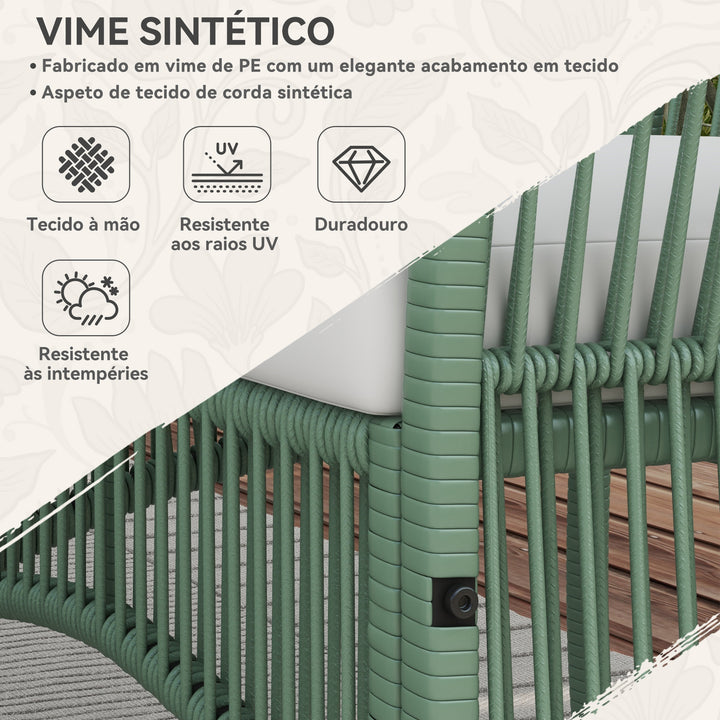 Conjunto de Jardim Exterior em Vime Móveis de Jardim para 4 Peças Móveis para Terraço com 1 Sofá de 2 Lugares 2 Poltronas Almofadas e 1 Mesa com Tampo de Vidro para Pátio Verde e Bege