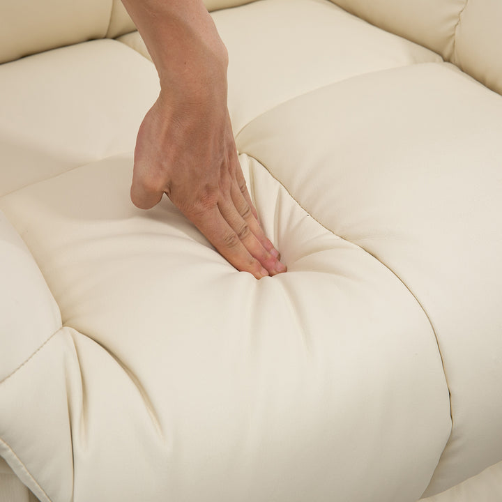 Poltrona de Massagem Poltrona Relax Reclinável com 8 Pontos de Massagem Controlo Remoto Estofada em PU Apoio para Pés Bolso Lateral Poltrona para Sala de Estar Quarto 94x99x99 cm Creme