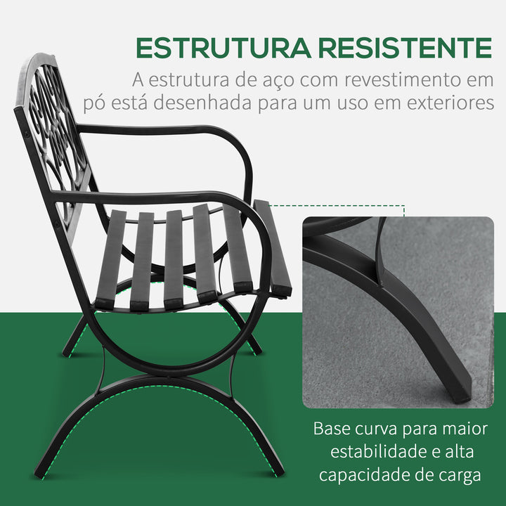 Banco de Jardim de 2 Lugares com Encosto e Apoio para os Braços Vintage para Terraço Varanda Pátio Exterior Carga 280kg Ferro Fundido 128x58,5x85cm Preto