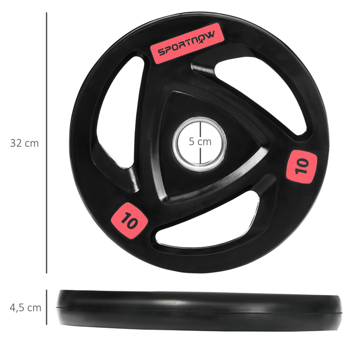 Conjunto de 2 Discos de Pesos Olimpicos 10kg Ferro Fundido Placas de Peso Revestido em Borracha com Orifício de 5cm para Treinamento Fitness em Ginásio Casa Ø32x4cm Preto