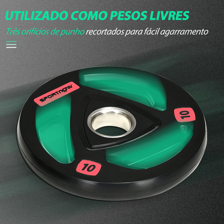 Conjunto de 2 Discos de Pesos Olimpicos 10kg Ferro Fundido Placas de Peso Revestido em Borracha com Orifício de 5cm para Treinamento Fitness em Ginásio Casa Ø32x4cm Preto