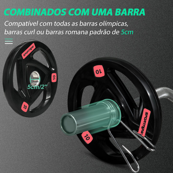 Conjunto de 2 Discos de Pesos Olimpicos 10kg Ferro Fundido Placas de Peso Revestido em Borracha com Orifício de 5cm para Treinamento Fitness em Ginásio Casa Ø32x4cm Preto