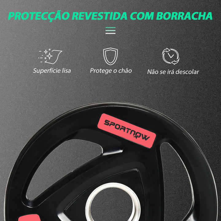 Conjunto de 2 Discos de Pesos Olimpicos 10kg Ferro Fundido Placas de Peso Revestido em Borracha com Orifício de 5cm para Treinamento Fitness em Ginásio Casa Ø32x4cm Preto