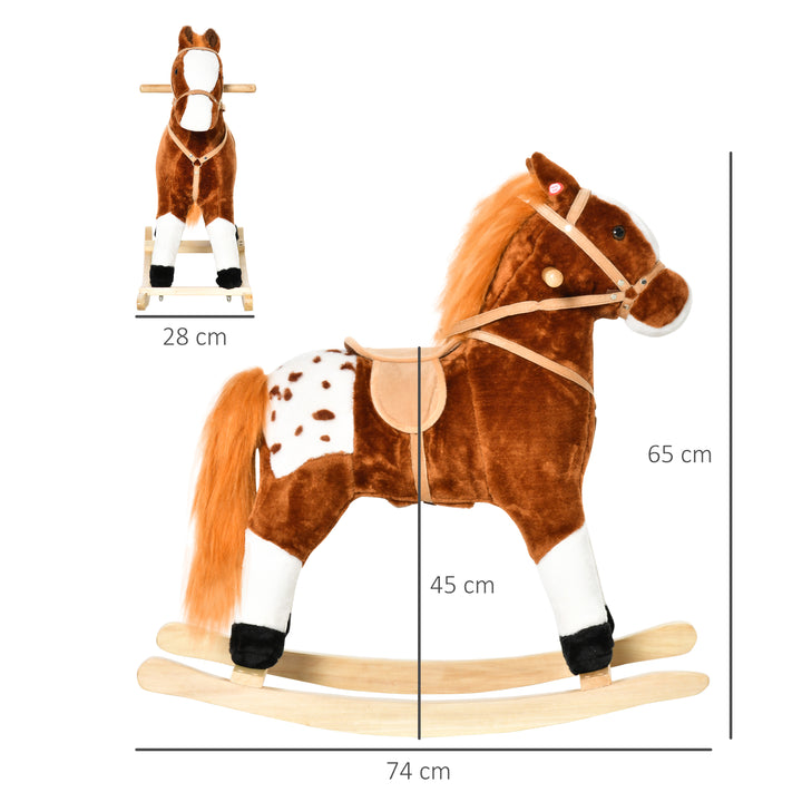Cavalo de balanço para crianças acima de 3 anos com sons 74x28x65cm Castanho