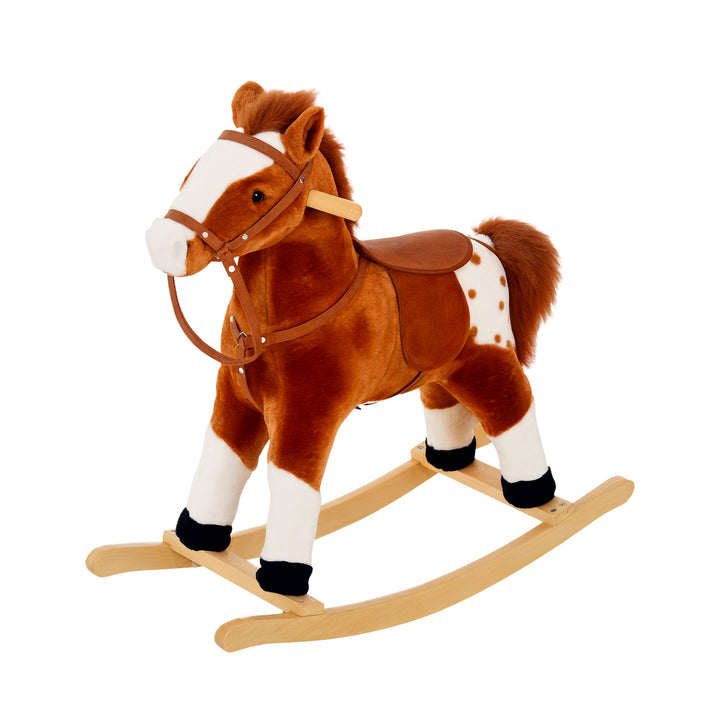 Cavalo de balanço para crianças acima de 3 anos com sons 74x28x65cm Castanho