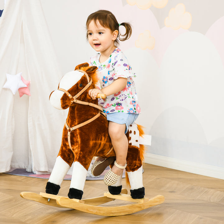 Cavalo de balanço para crianças acima de 3 anos com sons 74x28x65cm Castanho