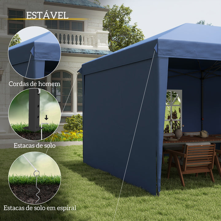Tenda Dobrável 6x3 m Pop-up com 4 Laterais Desmontáveis Tenda de Jardim com 2 Janelas Visíveis Saco de Transporte Impermeável Anti-UV Tenda para Campismo Festas Exterior Azul