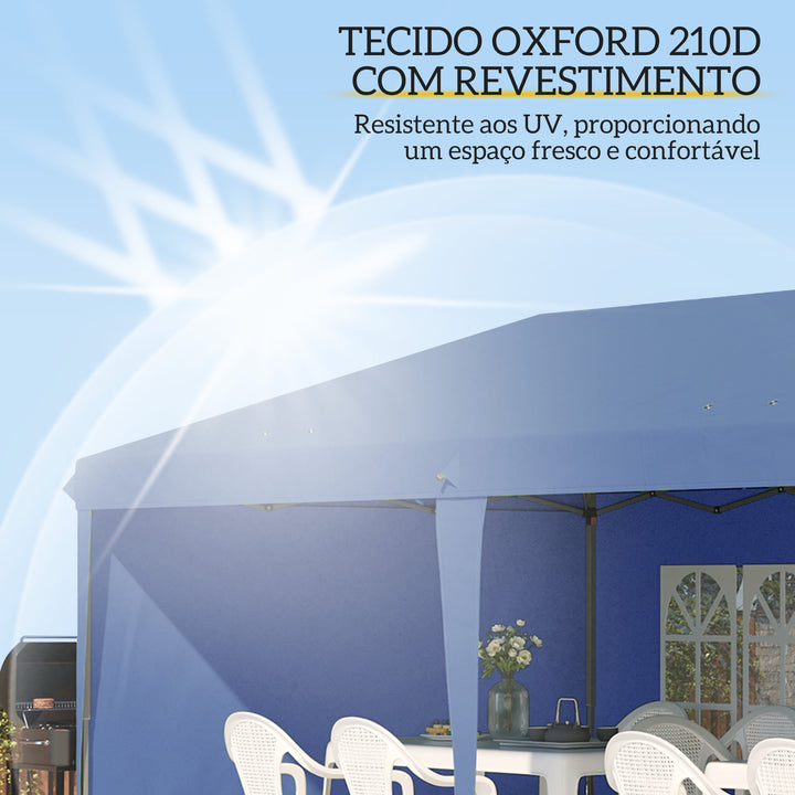 Tenda Dobrável 6x3 m Pop-up com 4 Laterais Desmontáveis Tenda de Jardim com 2 Janelas Visíveis Saco de Transporte Impermeável Anti-UV Tenda para Campismo Festas Exterior Azul