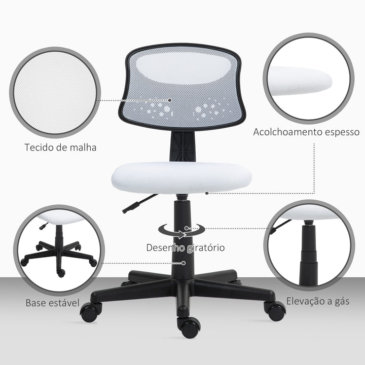 Cadeira de Escritório sem Apoio para os Braços Cadeira de Escritório Giratória com Encosto de Malha Respirável Altura Ajustável Carga 120 kg 43x48x78-88 cm Branco