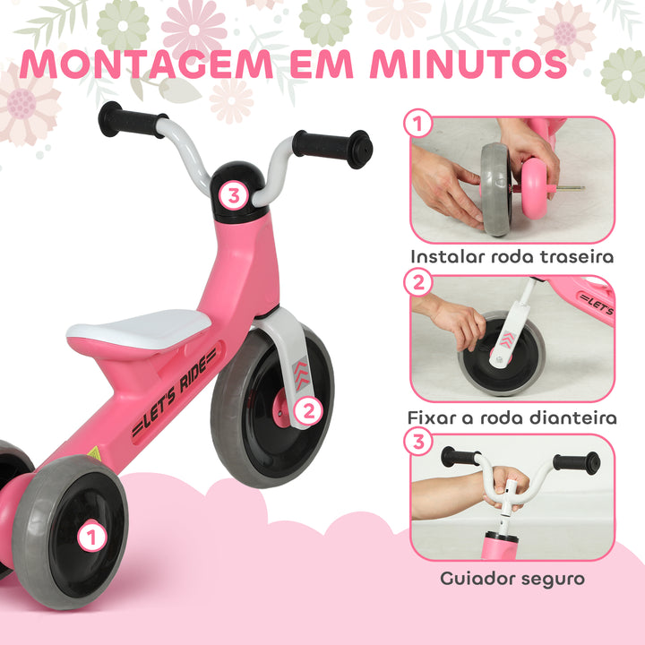 Bicicleta sem Pedais para Crianças dos 12 aos 36 Meses Bicicleta de Equilíbrio com Rodas Silenciosas e Antifuro Guiadores com Rotação Limitada a 60° 69x40x49 cm Rosa