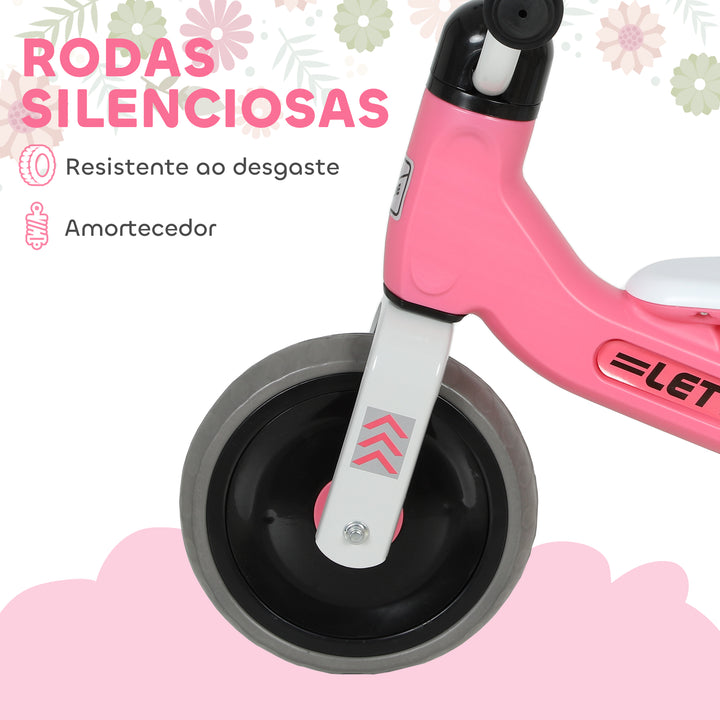 Bicicleta sem Pedais para Crianças dos 12 aos 36 Meses Bicicleta de Equilíbrio com Rodas Silenciosas e Antifuro Guiadores com Rotação Limitada a 60° 69x40x49 cm Rosa