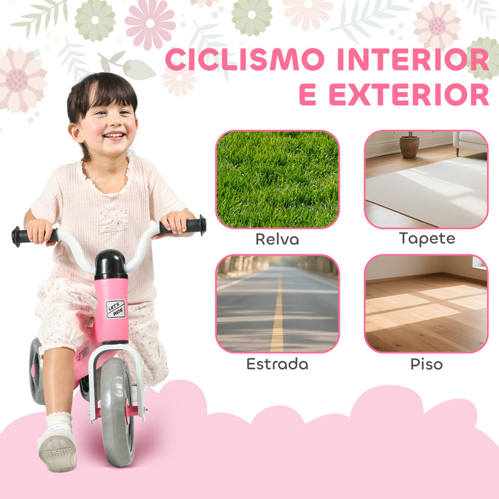 Bicicleta sem Pedais para Crianças dos 12 aos 36 Meses Bicicleta de Equilíbrio com Rodas Silenciosas e Antifuro Guiadores com Rotação Limitada a 60° 69x40x49 cm Rosa