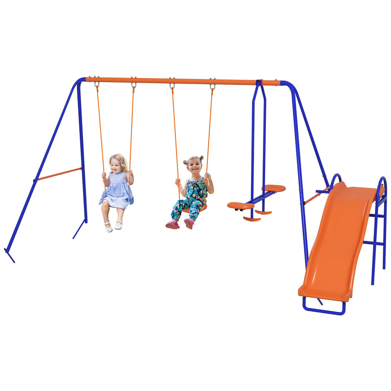 Baloiço Infantil 4 em 1 Baloiço para Crianças com 2 Baloiços Individuais 1 Baloiço Planador 1 Escorrega Corda Ajustável e Anti UV para Exterior 367x192x180 cm Multicor