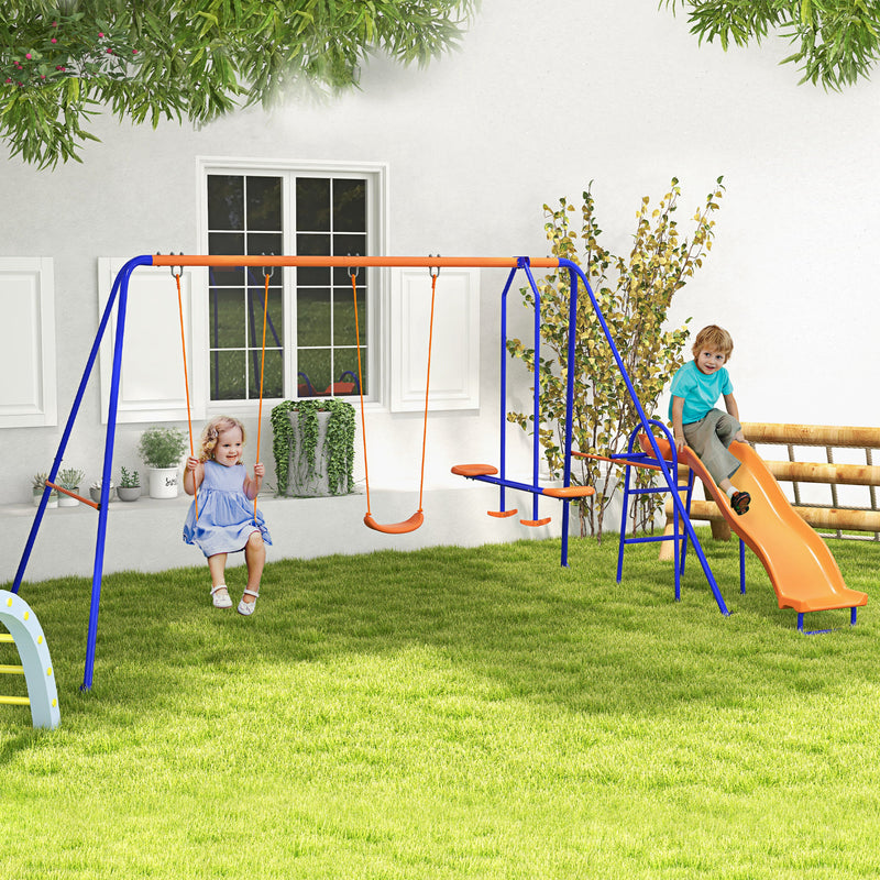 Baloiço Infantil 4 em 1 Baloiço para Crianças com 2 Baloiços Individuais 1 Baloiço Planador 1 Escorrega Corda Ajustável e Anti UV para Exterior 367x192x180 cm Multicor