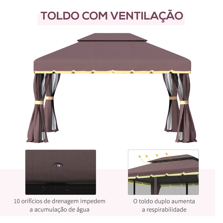 Pérgola de jardim 2.9x3.9x2.8m Impermeável Marco de Alumínio com Parede Lateral e Mosquiteira para Festa Eventos