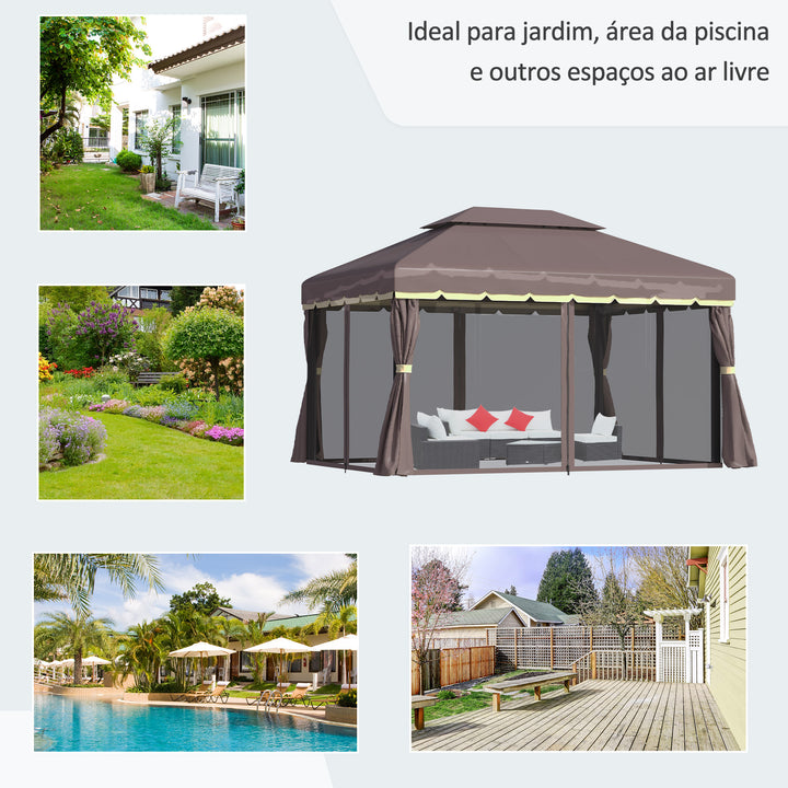 Pérgola de jardim 2.9x3.9x2.8m Impermeável Marco de Alumínio com Parede Lateral e Mosquiteira para Festa Eventos