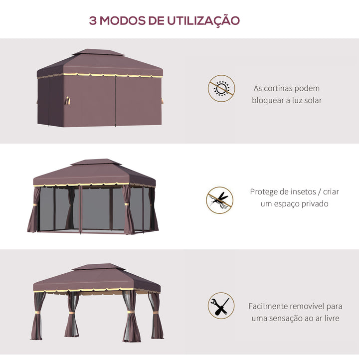 Pérgola de jardim 2.9x3.9x2.8m Impermeável Marco de Alumínio com Parede Lateral e Mosquiteira para Festa Eventos