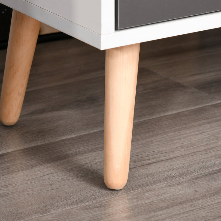 Aparador Móvel Auxiliar de Armazenamento com 2 Armários de Porta Gaveta Pés de Madeira para Sala de Estar Cozinha Dormitório 90x30x72 cm Cinza e Branco