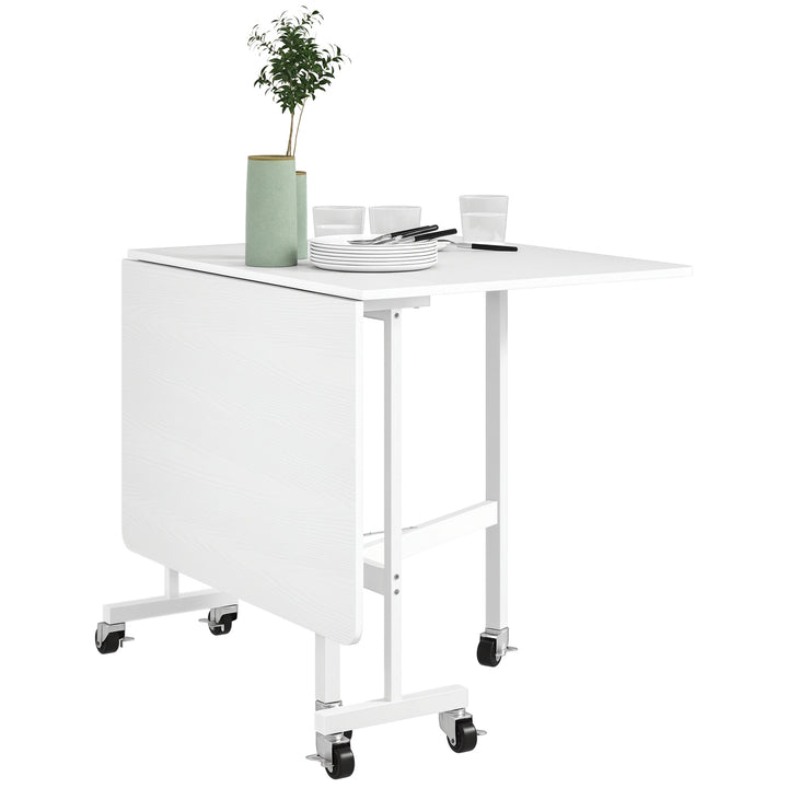 Mesa Dobrável de Cozinha para 4-6 Pessoas Mesa de Sala de Jantar Dobrável com Rodas e Laterais Dobráveis Mesa para Cozinha 120x80x73 cm Branco