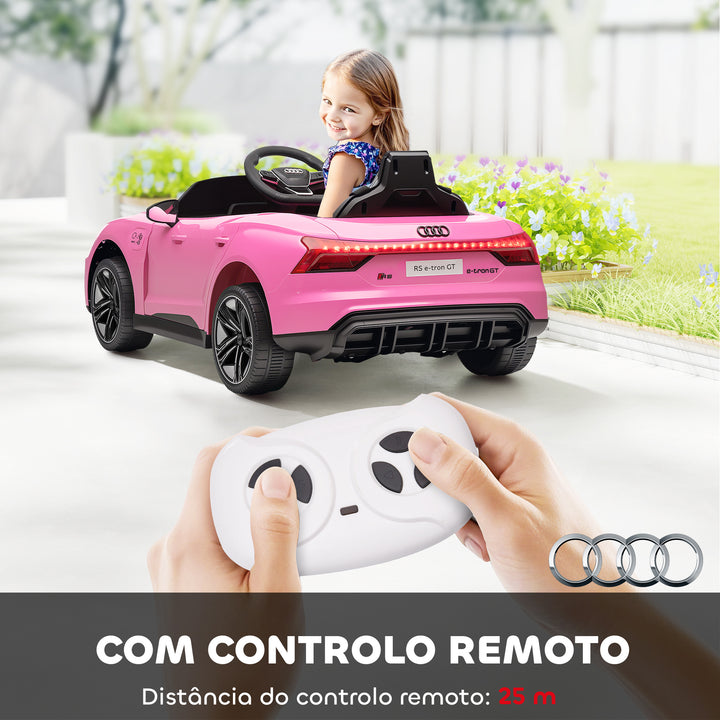 Carro Elétrico AUDI RS E-Tron GT para Crianças de 3-6 Anos Carro de Bateria 12V com 2 Motores Controlo Remoto Faróis LED Buzina Música USB e Abertura de Porta 3-5km/h 103x58x41 cm Rosa