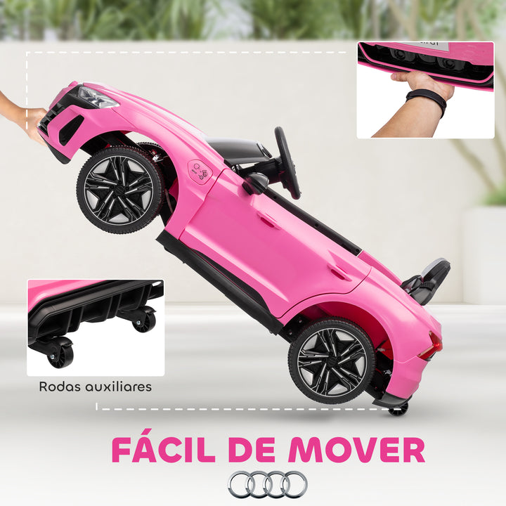 Carro Elétrico AUDI RS E-Tron GT para Crianças de 3-6 Anos Carro de Bateria 12V com 2 Motores Controlo Remoto Faróis LED Buzina Música USB e Abertura de Porta 3-5km/h 103x58x41 cm Rosa