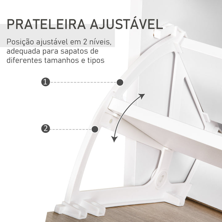 Móvel Sapateira de 2 Portas Sapateira Estreita para 12 Pares de Sapatos com Gaveta Prateleira Aberta e Bancada de Vidro para Corredor Entrada Carga Máx. 50kg 60x24x105,5cm Branco