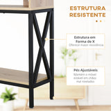 Móvel de Entrada Mesa Consola Estilo Industrial Vintage com 3 Prateleiras e Estrutura Metálica 120x23,5x75cm Carvalho e Preto