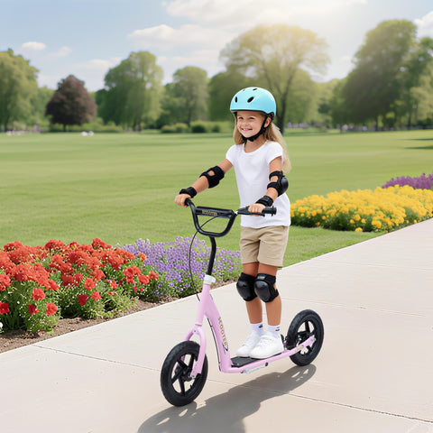 Trotinete para Crianças acima de 5 anos Scooter de 2 Rodas Grandes de 12 Polegadas com Freio e Guidão Ajustável em Altura Carga Máx. 100kg 120x52x80-88cm Rosa