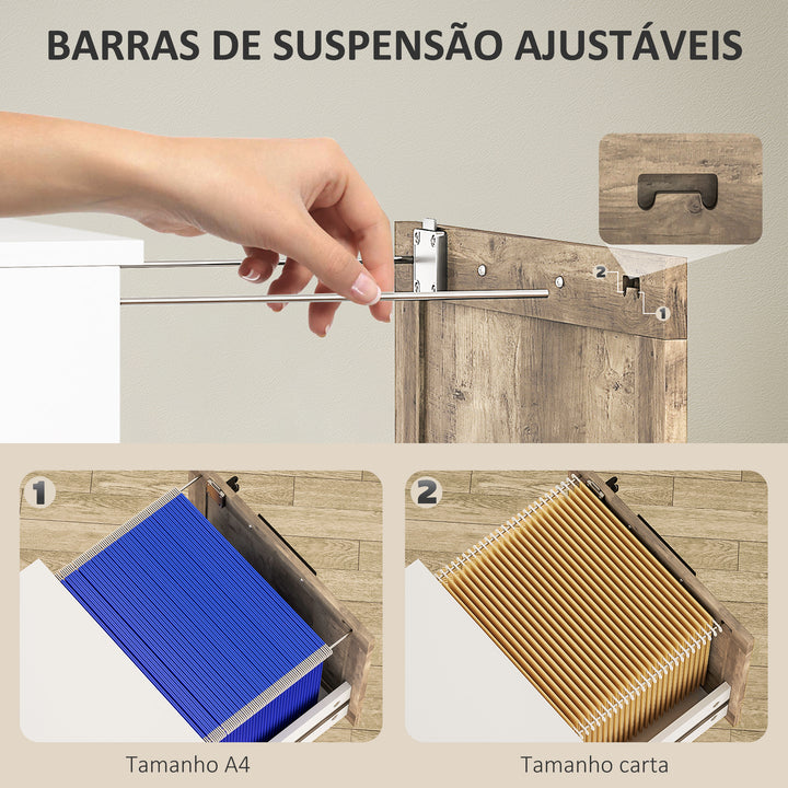 Bloco de Gavetas de Escritório com 4 Gavetas Bloco de Gavetas para Secretária com Fecho e 2 Chaves Barras para Pendurar A4 Carta Arquivador Móvel para Estudo 39,4x40x129 cm Branco e Madeira