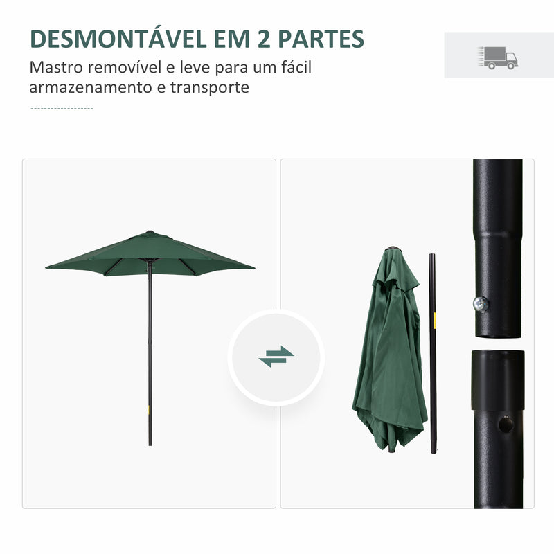 Chapéu de Sol de Jardim Ø2x2 m Chapéu de Sol com Mastro de Alumínio Manivela Teto com Ventilação Suporte de Fixação e Desmontável para Terraço Pátio Exterior Verde