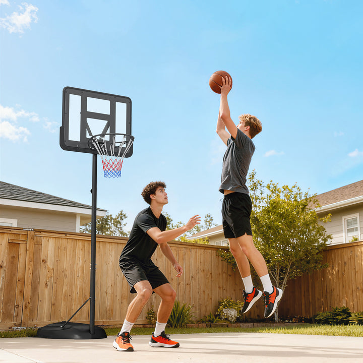 Tabela de Basquetebol com Altura Ajustável 216-277 cm Aro de Basquetebol para Exterior com Rodas e Base Recarregável para Adolescentes Preto