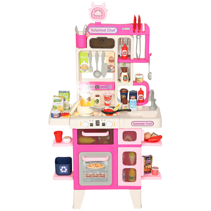 Cozinha de Brincar com Luz e Som Cozinha para Crianças com Acessórios Panelas Utensilios e Alimentos Falsos Brinquedo para Crianças a partir de 3 Anos 52,5x22x100 cm Rosa