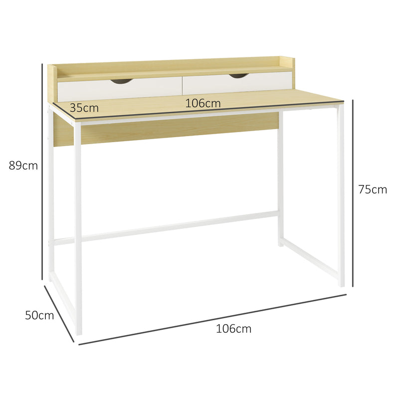 Secretária Moderna Mesa para Escritório Mesa de Computador com Estante de Armazenamento e 2 Gavetas Removíveis 106x50x89 cm Branco