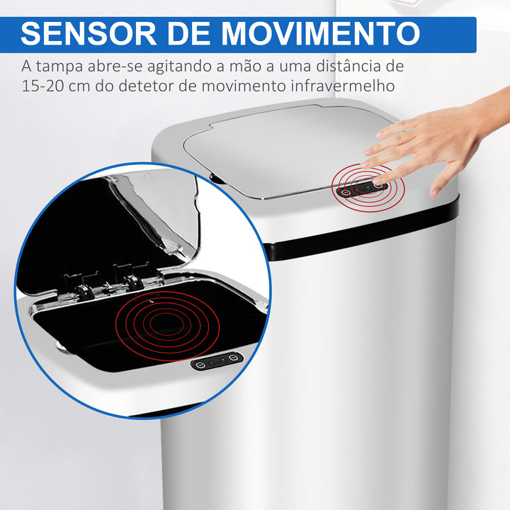 Caixote do Lixo Inteligente de 50L resistente à água abertura automática – Cor: Prata – Aço Inoxidável – 33x25x84 cm