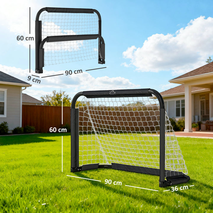 Conjunto de 2 Balizas de Futebol Dobráveis Portáteis com Suporte de Metal e Rede para Treino de Futebol em Jardim ao Ar Livre 90x36x60 cm Preto