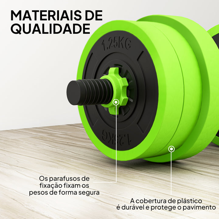 Conjunto de Halteres 20kg 4 em 1 Conjunto de Pesos com Kettlebell Barra de Pesos para Treino de Força em Casa Ginásio Escritório Verde