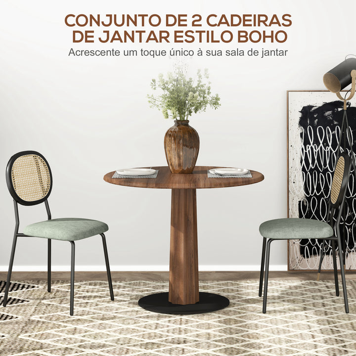 Conjunto de 2 Cadeiras de Sala de Jantar Cadeiras de Cozinha com Encosto em Vime Sintético e Estrutura de Aço para Sala de Jantar 44x54x87 cm Verde Escuro e Preto