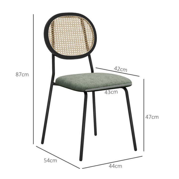 Conjunto de 2 Cadeiras de Sala de Jantar Cadeiras de Cozinha com Encosto em Vime Sintético e Estrutura de Aço para Sala de Jantar 44x54x87 cm Verde Escuro e Preto