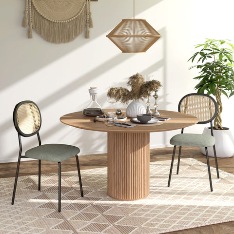 Conjunto de 2 Cadeiras de Sala de Jantar Cadeiras de Cozinha com Encosto em Vime Sintético e Estrutura de Aço para Sala de Jantar 44x54x87 cm Verde Escuro e Preto