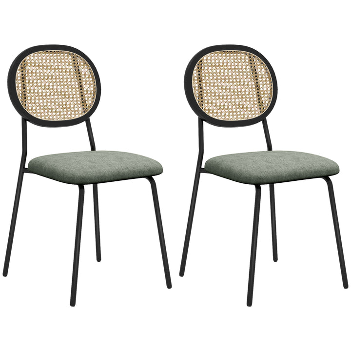 Conjunto de 2 Cadeiras de Sala de Jantar Cadeiras de Cozinha com Encosto em Vime Sintético e Estrutura de Aço para Sala de Jantar 44x54x87 cm Verde Escuro e Preto