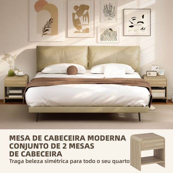 Conjunto de 2 Mesas de Cabeceira Nórdicas com Cantos Arredondados Gaveta e Prateleira Aberta Mesa Auxiliar para Sala Quarto 40x35x45 cm Madeira