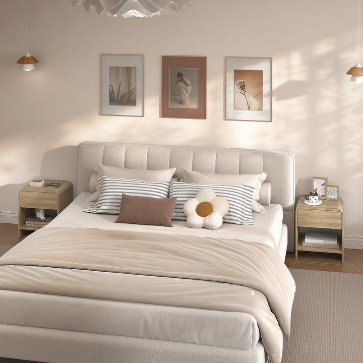 Conjunto de 2 Mesas de Cabeceira Nórdicas com Cantos Arredondados Gaveta e Prateleira Aberta Mesa Auxiliar para Sala Quarto 40x35x45 cm Madeira