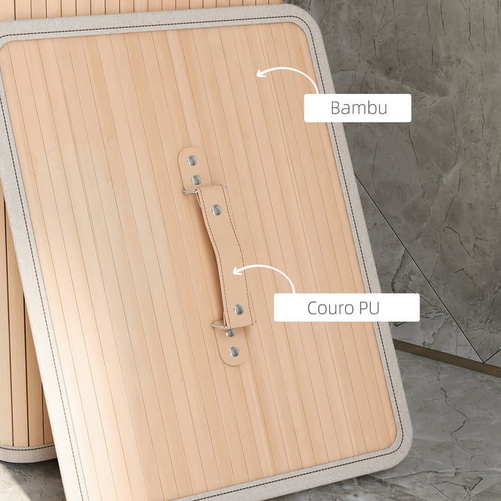 Cesto para Roupa Suja Dobrável com Tampa Cesta de Lavandaría Retangular Bambú 70L com Asas 40x30x60cm