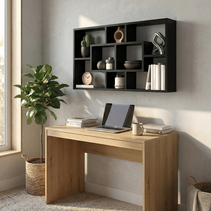 Estante de Parede Decorativa, Estante para Livros CDs Prateleiras Flutuantes com 8 Cubos 85x14,5x47,5 cm Suporta 20kg para Escritório Estudo Sala Preto