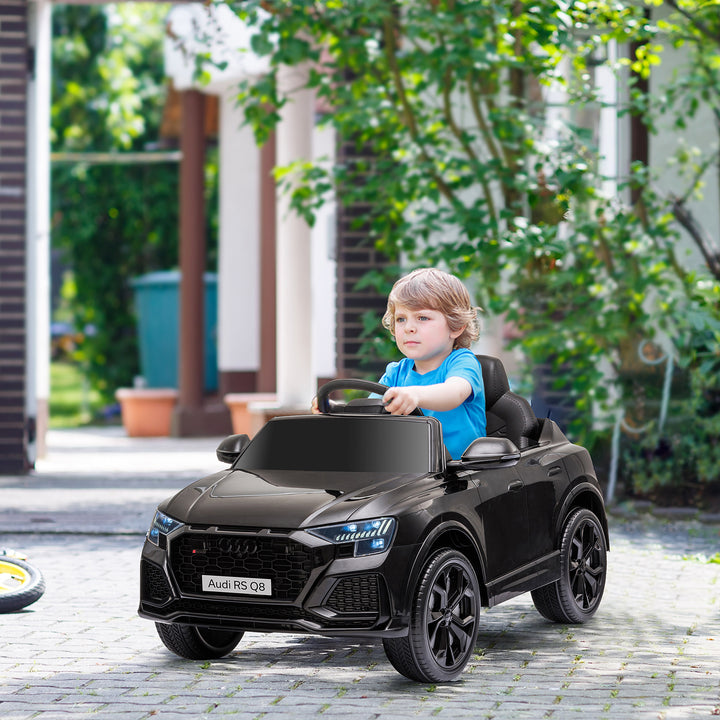 Carro Elétrico Infantil acima de 3 anos Licença Audi RS Q8 com Bateria 6V Controle a Distância Música MP3 Buzina e Luzes Velocidade Máx. 3km/h 101x62x51cm Preto