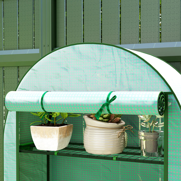 Estufa de Exterior Estufa Pequena de 4 Níveis com 4 Prateleiras Porta Enrolável Cobertura de PE e Estrutura de Aço para Cultivos Plantas Flores 105x45x160 cm Verde