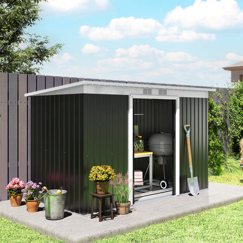 Abrigo de Jardim 280x130x172cm Abrigo de Exterior de Aço Galvanizado com Porta Corredeira e Ventilações para Armazenamento de Ferramentas Cinza Escuro