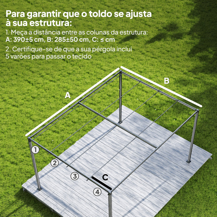 Telhado para Pérgola 3,92 x 3,5 m Toldo de Reposição Retrátil para Estrutura de Pérgola de 4x3 m, UV30+ Apenas Cobertura de Tecido para Jardim com 8 Orifícios de Drenagem, Cinzento Escuro